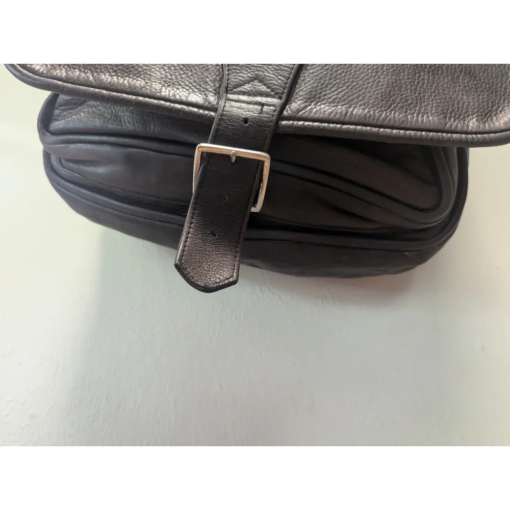 Paul B Delvaille Messenger Bag New‎ York Black Brown Leather Vtg Flap Shoulder